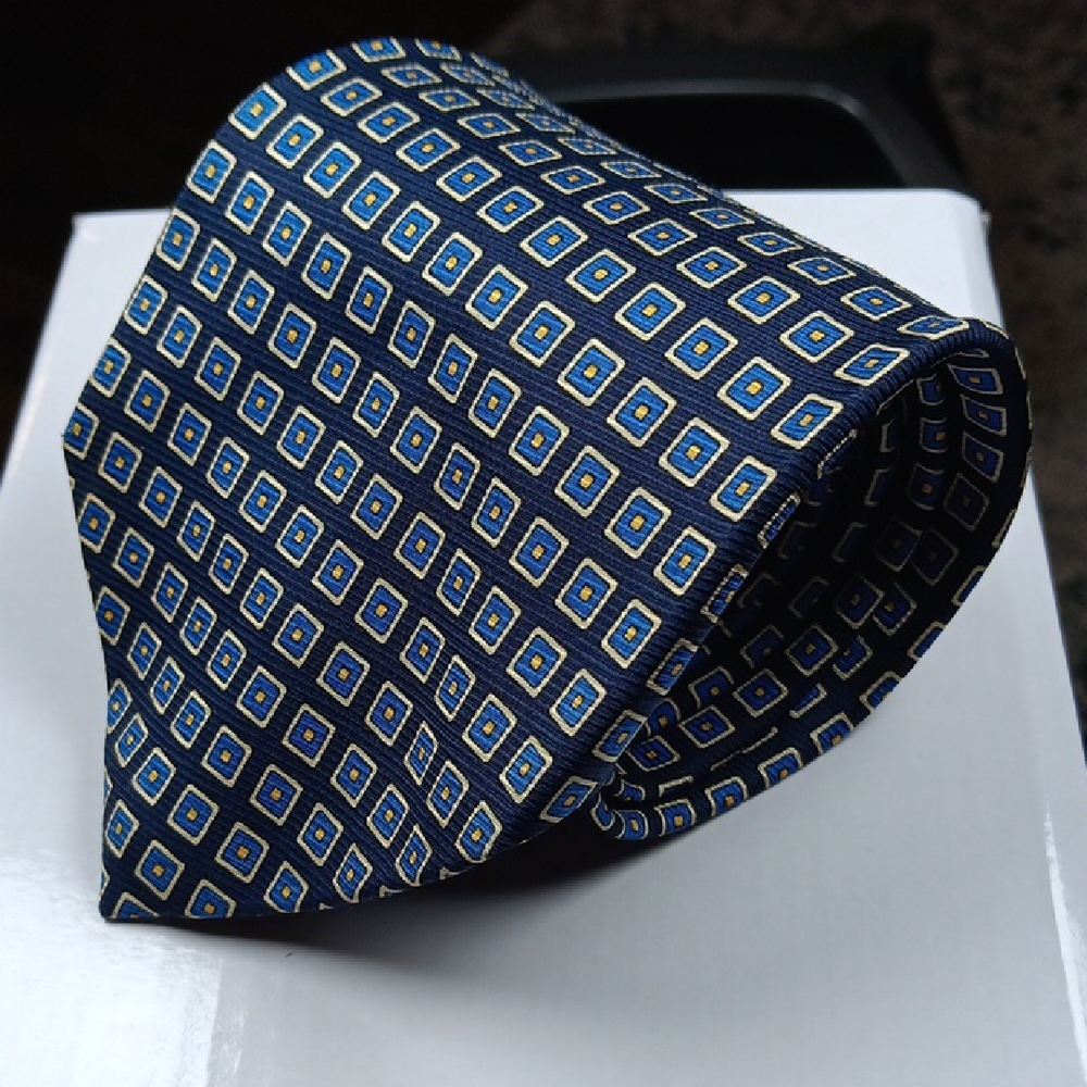 Polo by Ralph Lauren Blue and Yellow Geometric Men's Silk Tie